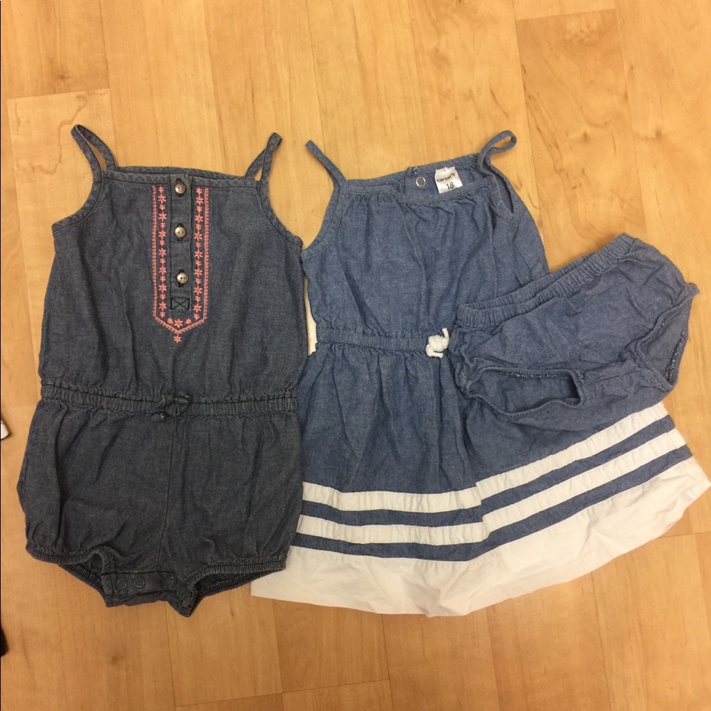EUC Carter’s chambray romper AND chambray dress with bloomers